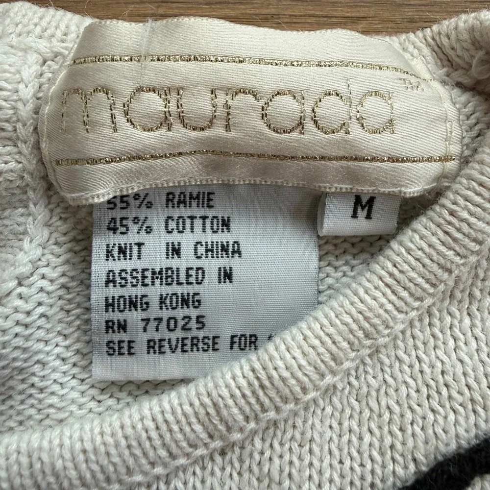 Maurada Vintage Playing Cards Knit Sweater Cream Ramie‎ Cotton Womens Medium